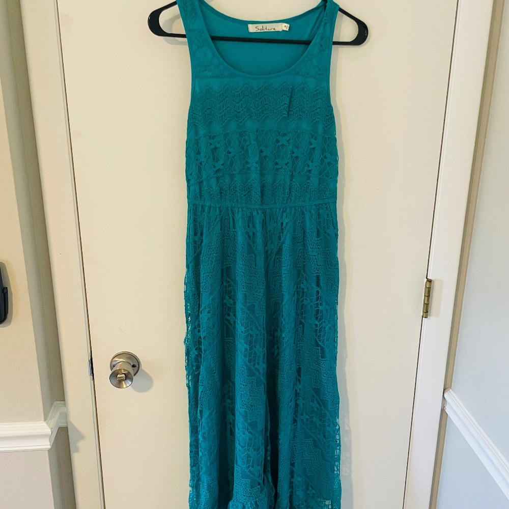 LACE MAXI DRESS -blue; sleeveless (longer in back) (from Nashville Boutique)